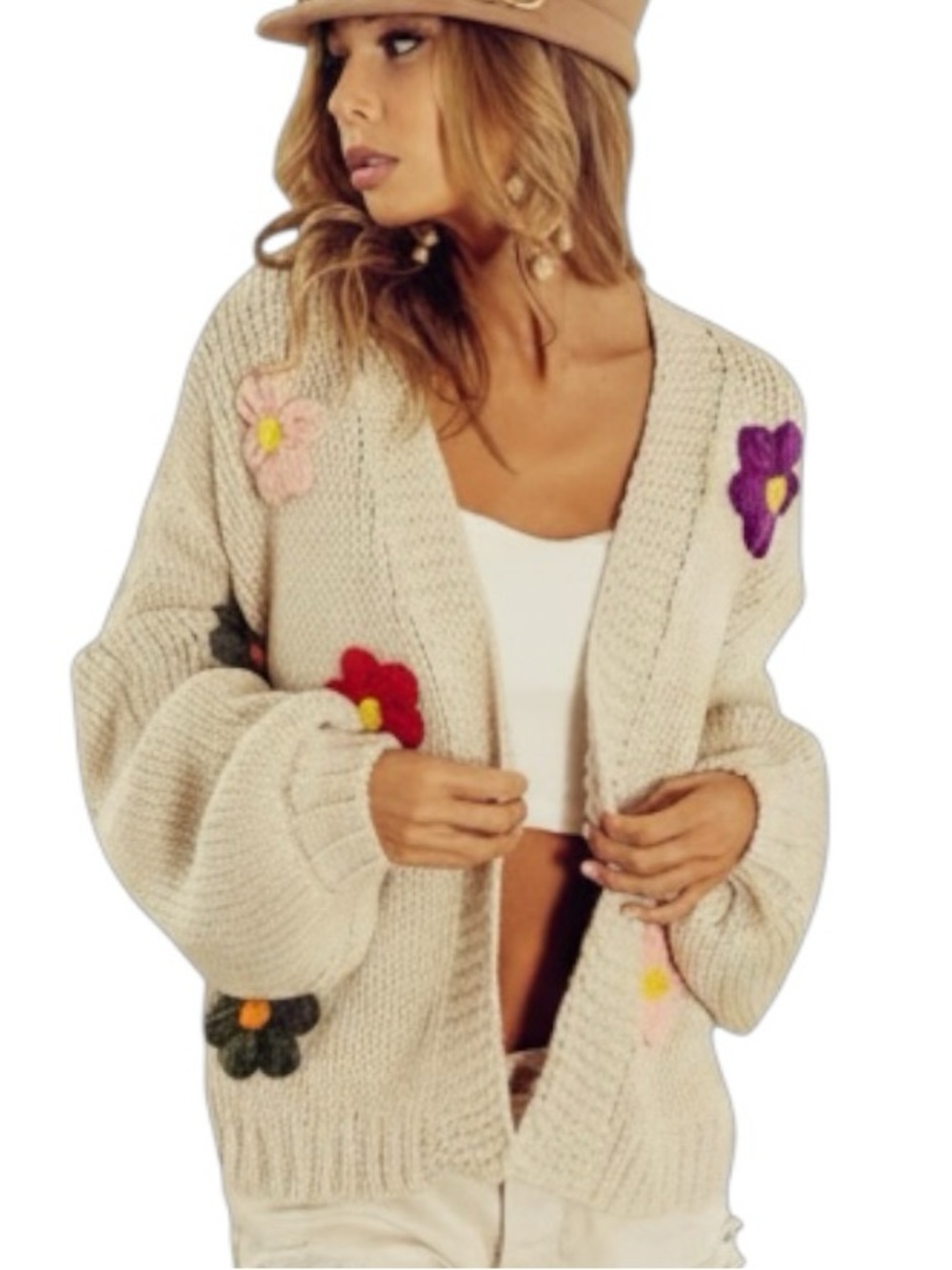 588: BIBI NWT SWEATER CARDIGAN OATMEAL (C) - Picture 1 of 1